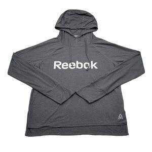 Rebook Sweatshirt Womens S Gray Long Sleeve Drawstring Logo Pullover Hoodie